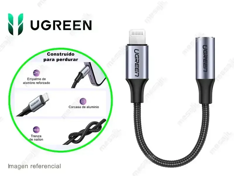 Adaptador UGREEN de auriculares MFi Lightning a 3,5mm,accesorio para iPhone 12, 11 Pro, 8, 7, Aux, 3,5mm, 10cm (30756)