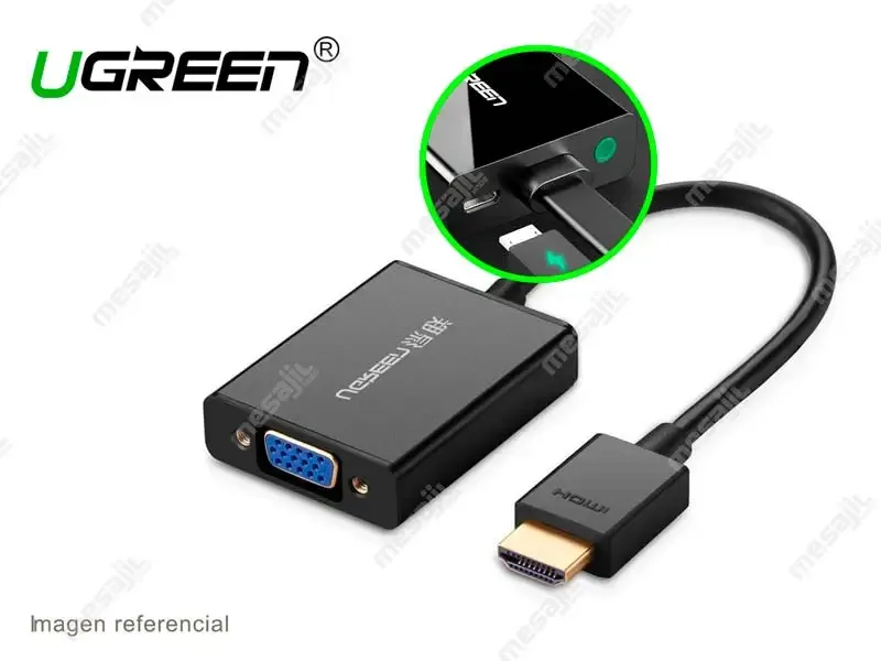 Adaptador UGREEN MM102 (40233)  HDMI a VGA+3.5 mm Audio con entrada de Poder-25cm