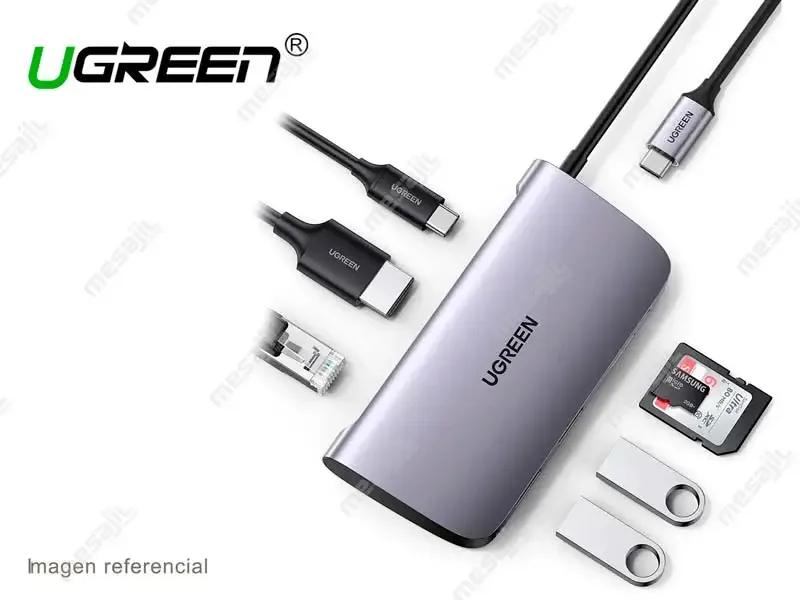 Adaptador UGREEN USB Tipo-C 7-en-1 3-USB 3.0, HDMI,RJ45,SD/TF (50852)