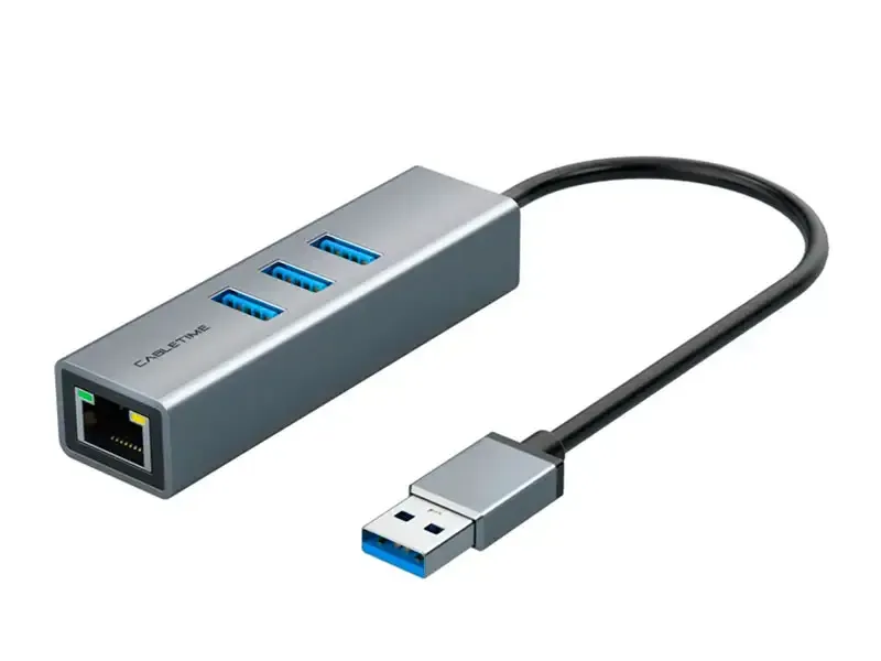 Adaptador USB a Ethernet Gigabit + Hub 3 USB CABLETIME CB55G