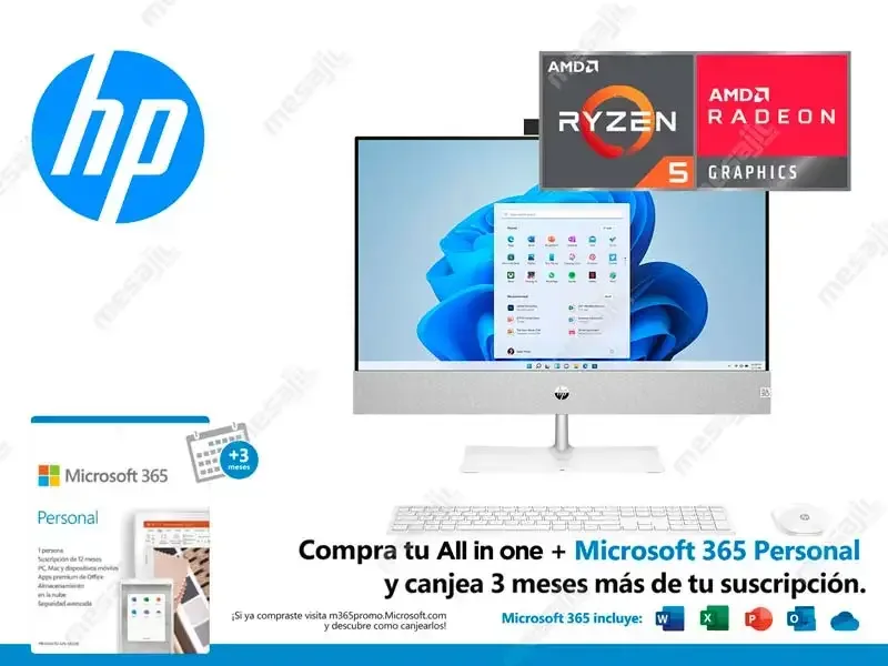 All In One HP 24-CA0001LA AMD Ryzen 5 5500U 8GB/1TB+M.2 SSD 256GB/W11H/23.8" FHD