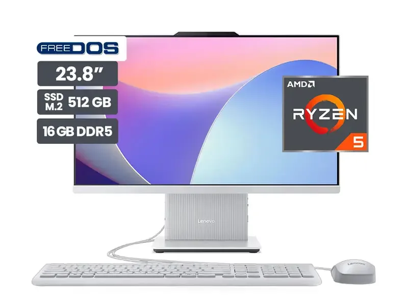 All In One Lenovo AIO IdeaCentre 24ARR9 23.8" FHD AMD Ryzen 5-7535HS 16GB SSD512GB No incluye Windows