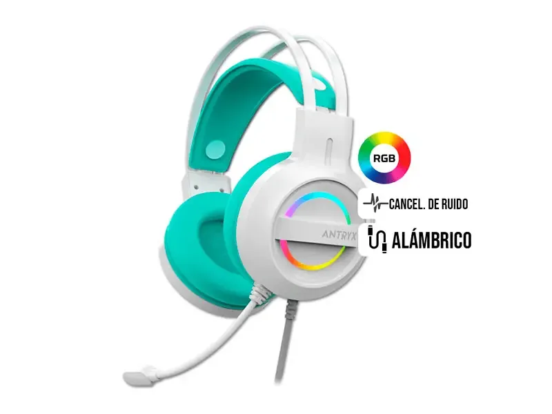 Auricular Gaming Antryx IRIS-W Virtual  7.1 White/Turquesa