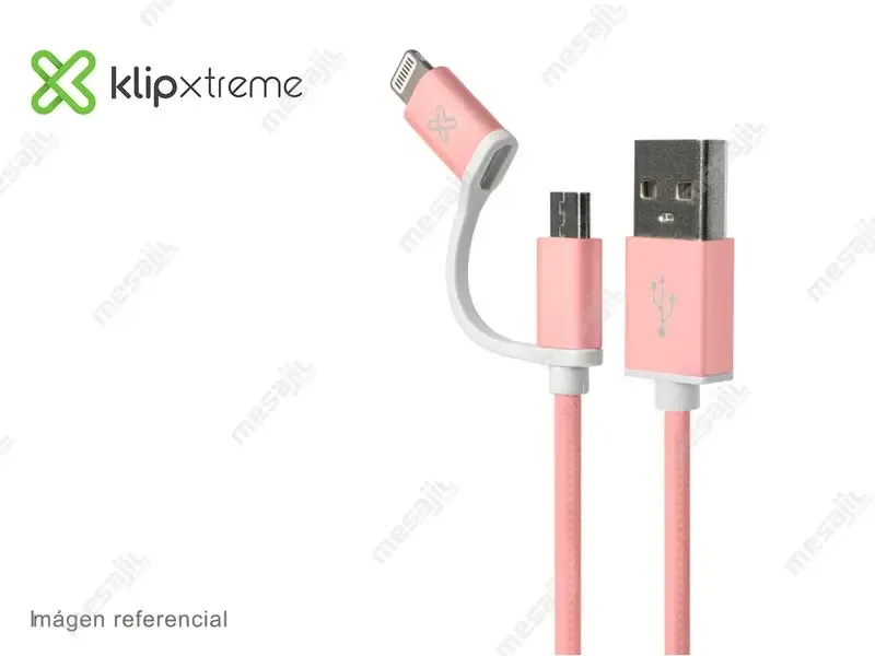 Cable Cargador Klip Xtreme 2 en 1 Lightning &amp; Micro USB 1m (KAC-210RG) Rose Gold