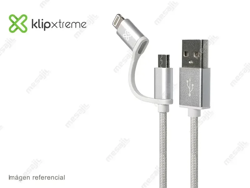 Cable Cargador Klip Xtreme 2 en 1 Lightning &amp; Micro USB 1m (KAC-210SV) Silver