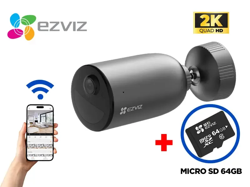 CAMARA EXTERIOR EB3 CON BATERIA WIFI 2.4 EZVIZ + MICRO SD DE 64 GB