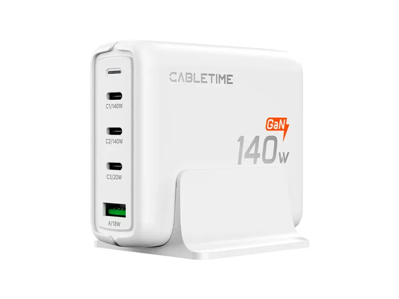 Cargador de pared CABLETIME G14WE GaN 4 en 1 USB-A/3xUSB-C PD140W Blanco