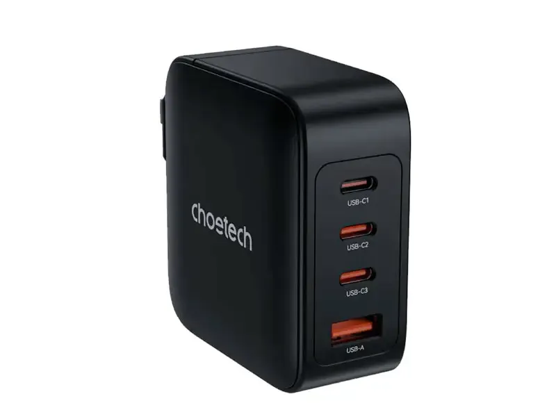 Cargador de pared CHOETECH GaN 1-USB-A y 3-USB-C PD140W con cable PD240W Black