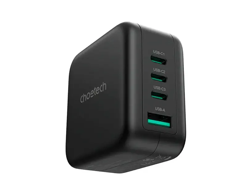 Cargador de pared CHOETECH GaN 1-USB-A y 3-USB-C PD70W Black