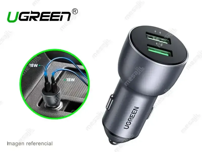 Cargador UGREEN P/auto 2PT USB 36W Carga rapida USB (10144)