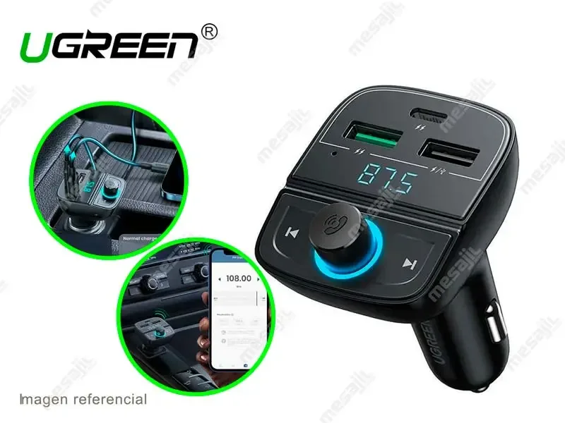 Cargador UGREEN P/auto USB-C, USB-A transmisor FM Bluetooth (80910)