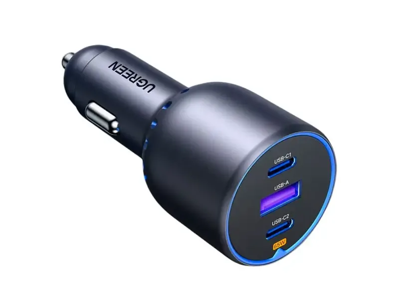 Cargador UGREEN P/auto USB-C x2 &amp; USB-A 75W (35024) Black