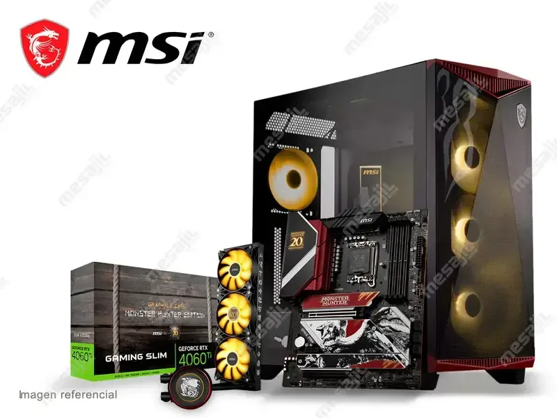 CASE + COOLER CPU + PLACA MSI + TARJETA GRAFICA RTX 4060TI 8GB EDICION MONSTER HUNTER