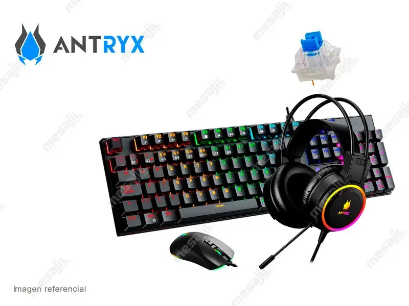 Combo Gaming Antryx Teclado Mecanico + Mouse  + Audifono GC-3100 X3 Black/ Blue Switch