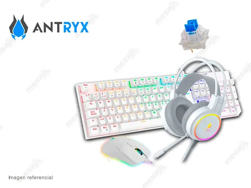 Combo Gaming Antryx Teclado Mecanico + Mouse  + Audifono GC-3100 X3 White/ Blue Switch