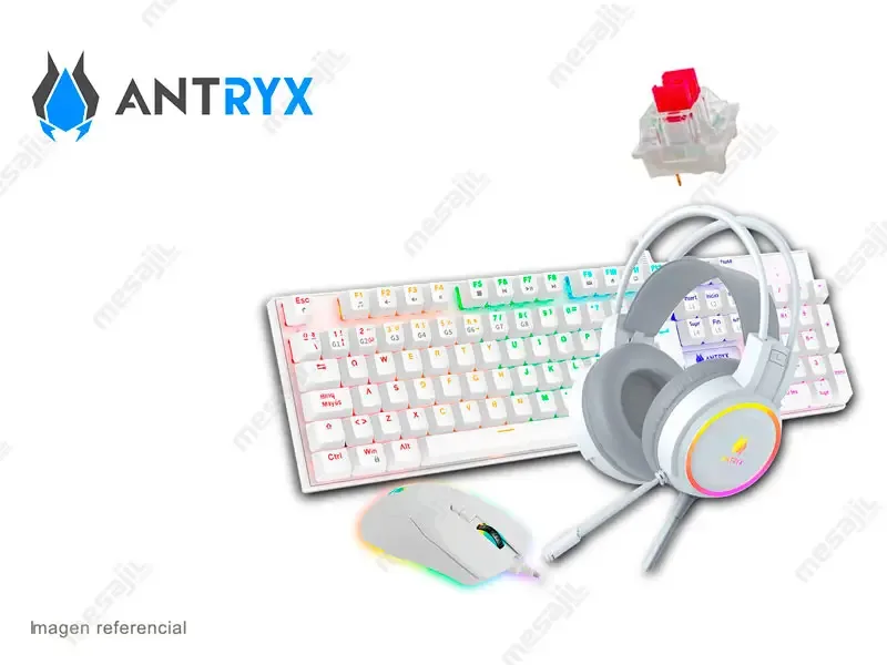 Combo Gaming Antryx Teclado Mecanico + Mouse  + Audifono GC-3100 X3 White/ Red Switch