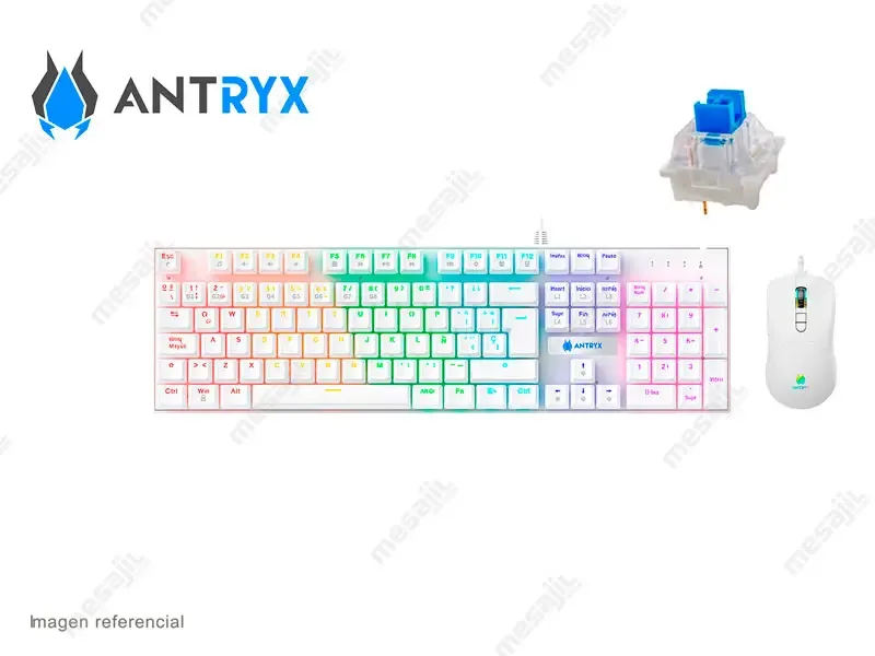 Combo Gaming Antryx Teclado Mecanico + Mouse GC-3100 White/ Blue Switch