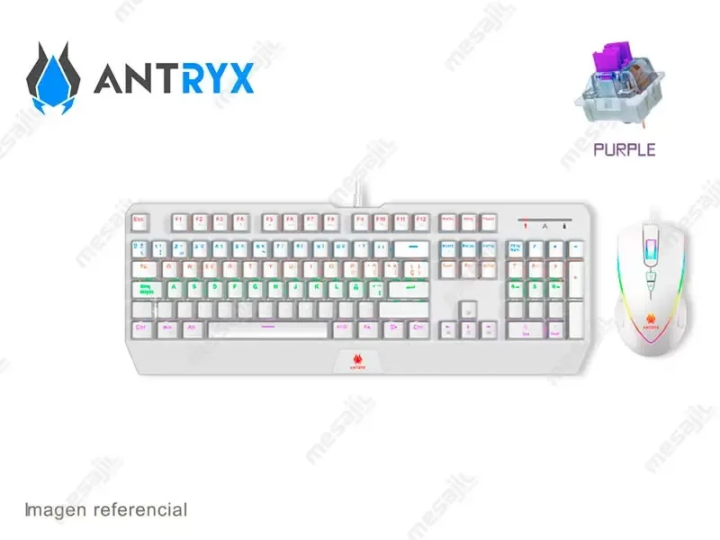 Combo Gaming Antryx Teclado + Mouse Chrome Storm GC-5100 WHITE (AGC-5100WBL-SP) Purple Switch