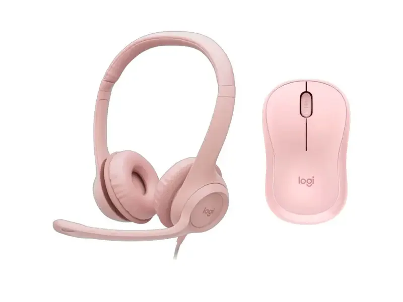 Combo Logitech Auricular H390 USB Noise Cancelling + Mouse M240 Silent BT Rose