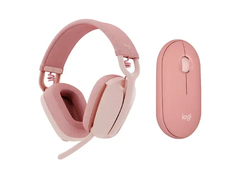 Combo Logitech Auricular Zone VIBE 100 + Mouse Pebble 2 M350S BT Rose
