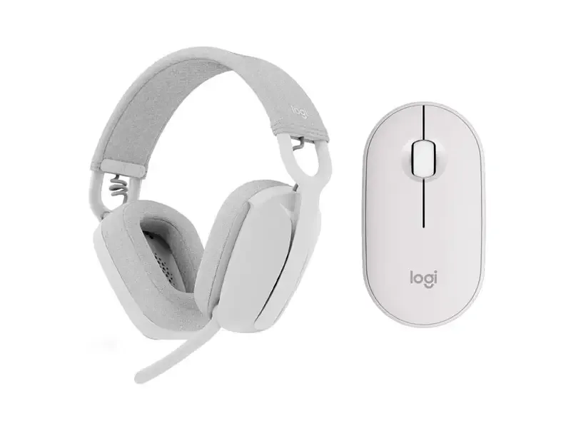Combo Logitech Auricular Zone VIBE 100 + Mouse Pebble 2 M350S BT White