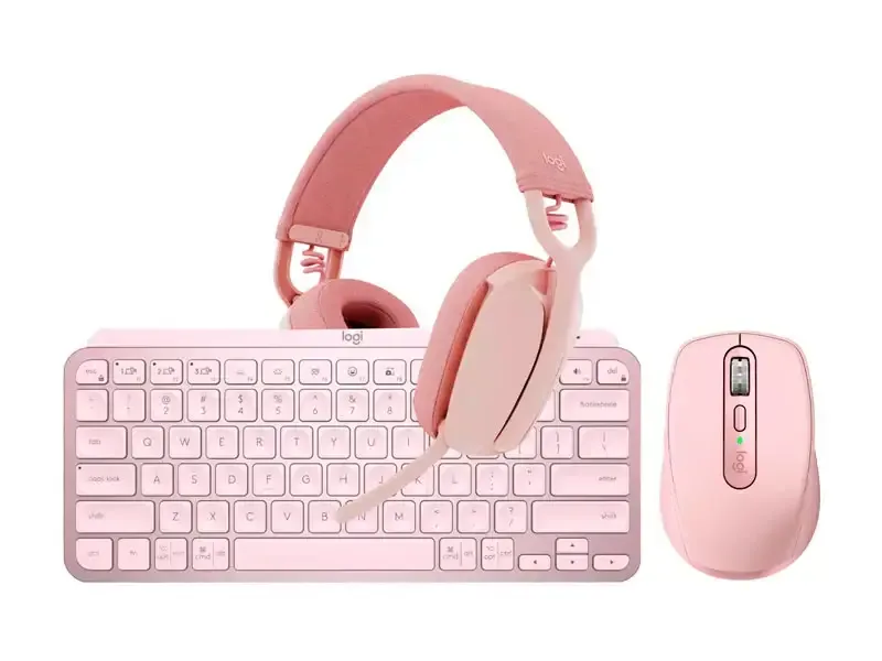 Combo Logitech MX Teclado Keys Mini + Mouse ANYWHERE + Auricular Zone VIBE 100 Rose