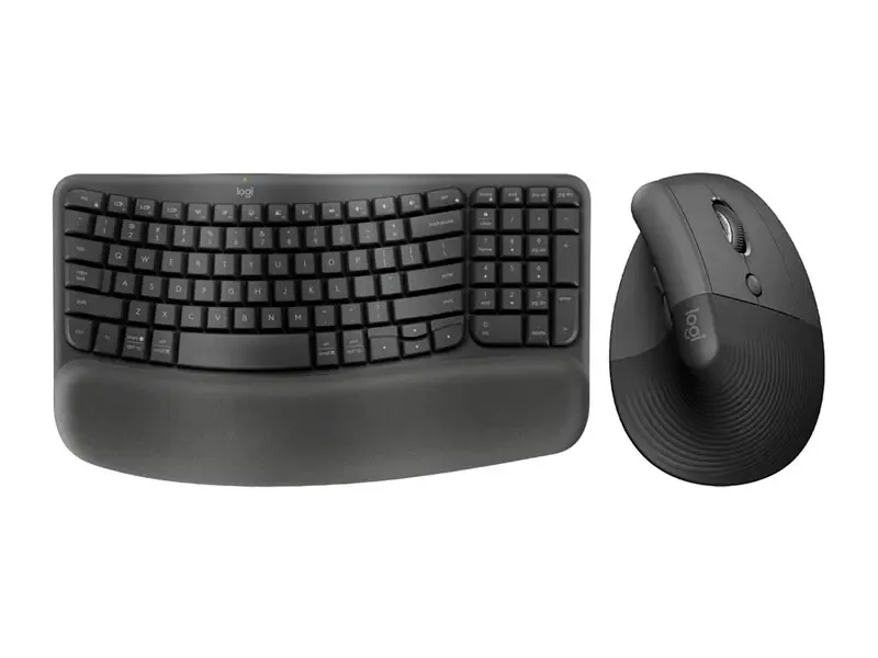 Combo Logitech Teclado ERGO Wave + Mouse Lift Vertical Ergonomic Wireless Black/Graphite