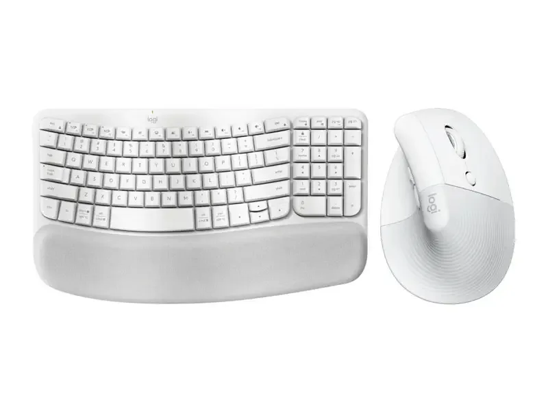 Combo Logitech Teclado ERGO Wave + Mouse Lift Vertical Ergonomic Wireless White