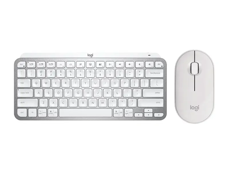 Combo Logitech Teclado MX Keys Mini + Mouse Pebble 2 M305S Wireless BT Blanco/Palo Gris
