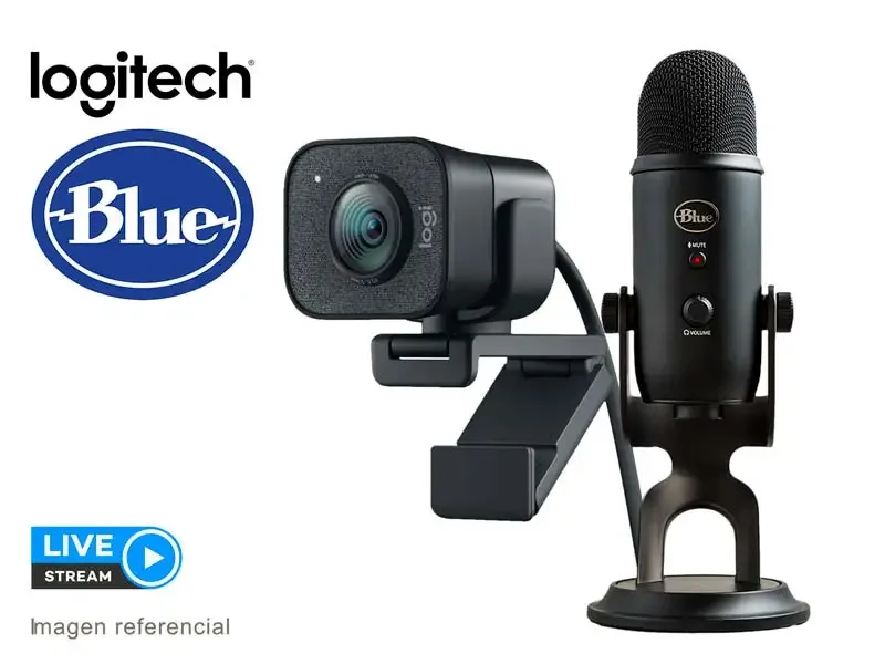 COMBO STREAMING MICROFONO BLUE YETI USB STREAMING CARDIOID BLACKOUT + CAMARA LOGITECH STREAMCAM PLUS FULL HD BLACK