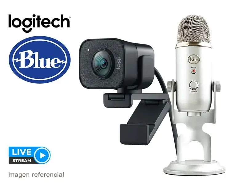COMBO STREAMING MICROFONO BLUE YETI USB STREAMING CARDIOID SILVER + CAMARA LOGITECH STREAMCAM PLUS FULL HD BLACK