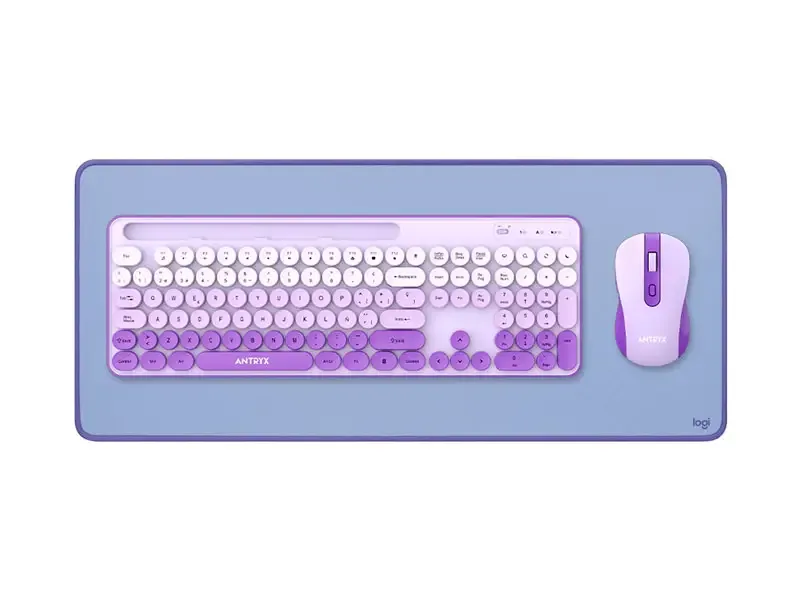 Combo Teclado + Mouse Antryx WS-970 + Mouse Pad DeskPad 300 x 700mm Purpura/Lilac