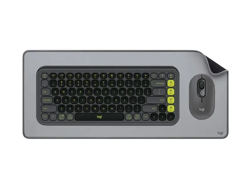 Combo Teclado + Mouse Logitech POP ICON + Mouse Pad DeskPad 300 x 700mm Graphito/Gris claro