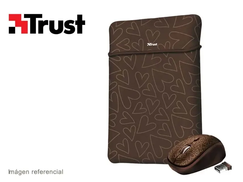 Combo Trust Funda de 15.6" + Mouse Wireless Yvo Reversible Sleeve Brown