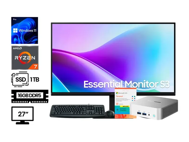 COMPUTADORA GEEKOM A8 RYZEN 7 8745HS 16GB SSD1TB + Monitor 27" Wind11P