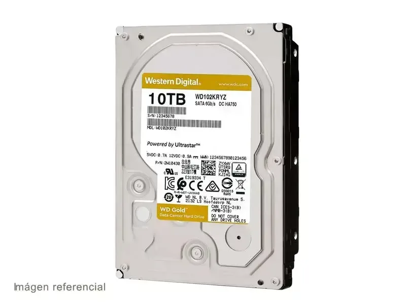 Disco Duro de 10TB Interno Western Digital Gold SATA 3.5" (WD102KRYZ)