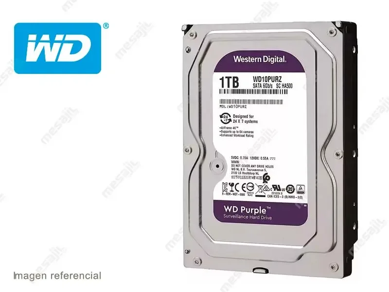 Disco Duro de 1TB Interno Western Digital Purple NVR SATA 3.5" (WD10PURZ)