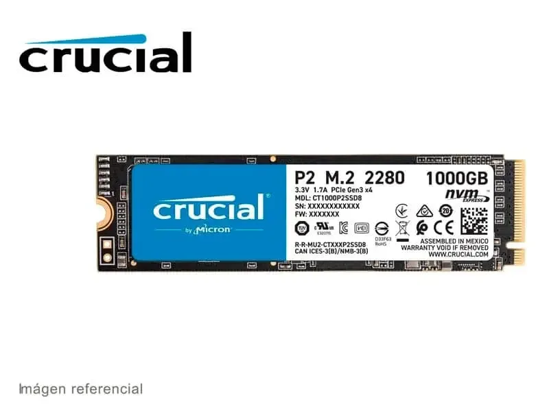 Disco Solido Interno M.2 2280 1TB Crucial P2 NVMe SSD