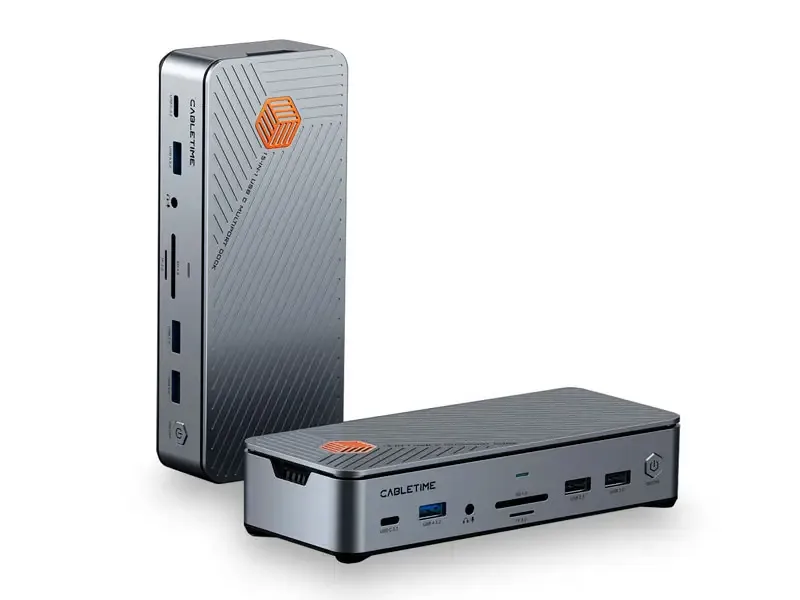 Docking Station CABLETIME CB14S 15 en 1 HDMI DP USB-A/USB-C SD RJ-45  Nvme/SSD audio 3.5mm