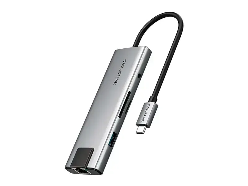 Docking Station CABLETIME HB03G USB-C a 9 Puertos: HDMI USB-A UBS-C 1SDTF 1LAN