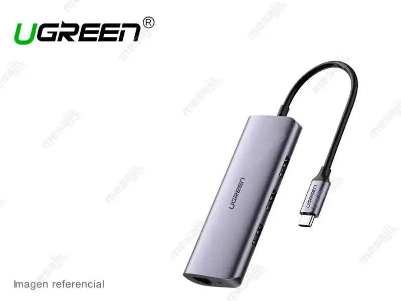 Hub UGREEN USB-C a 3 port USB-A 3.0 / 1 red RJ45 Gigabit (60718) Aluminio