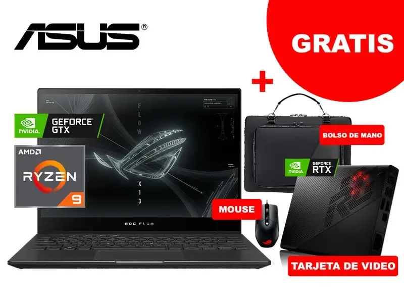 Laptop ASUS Gaming ROG Flow X13 GV301QH-K6320T AMD Ryzen 9 5980HS 16G/SSD 1TB M.2 NVMe/V4GB GTX1650/W10H/13.4" Touch