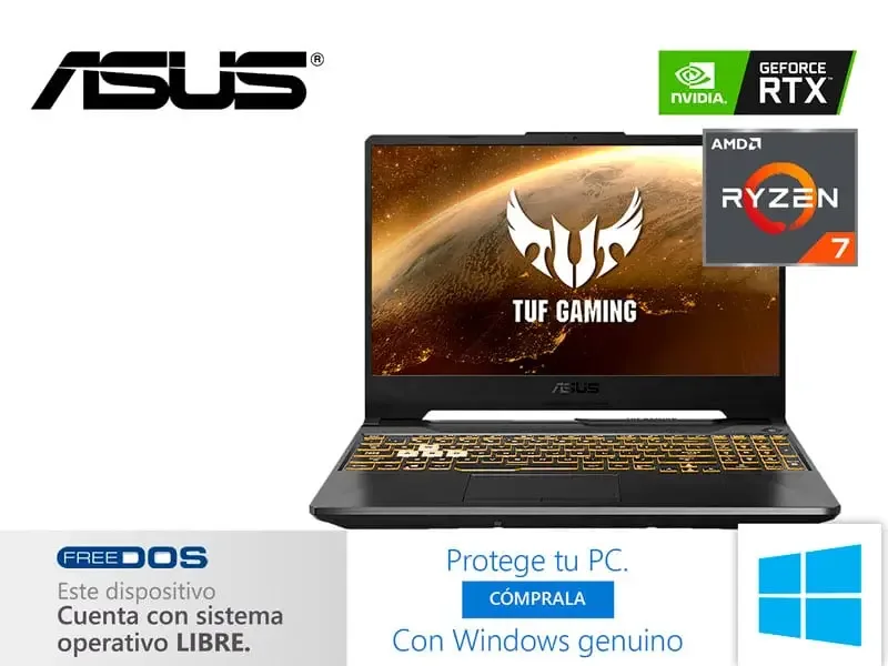 Laptop ASUS TUF Gaming FA506QM-HN037 AMD Ryzen 7 R7-5800H 16GB/SSD 512GBSSD/RTX3060 V6GB/15.6 FHD " FreeDOS
