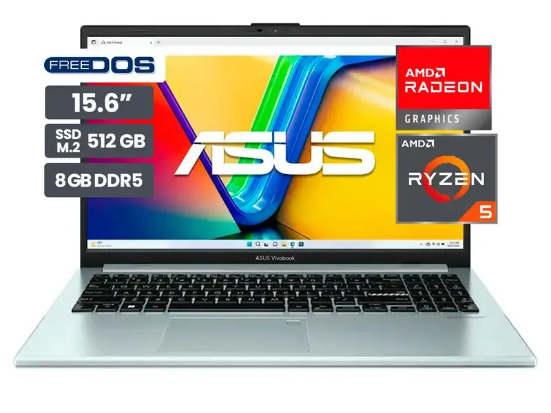 Laptop ASUS VivoBook GO 15 E1504FA- NJ411 15.6" AMD Ryzen 5-7520U 8GB SSD512GB No incluye Windows