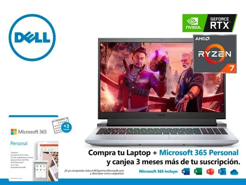 Laptop Dell Gaming G5 5515 AMD Ryzen7-5800H 16GB/SSD512GB M.2/V6GB RTX3060/15.6"  W10Home (VJMRN)