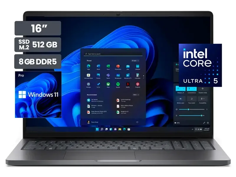 Laptop DELL Pro 16 PC16250 16" Intel Core Ultra 5 120U 8GB SSD512GB Wind 11Pro