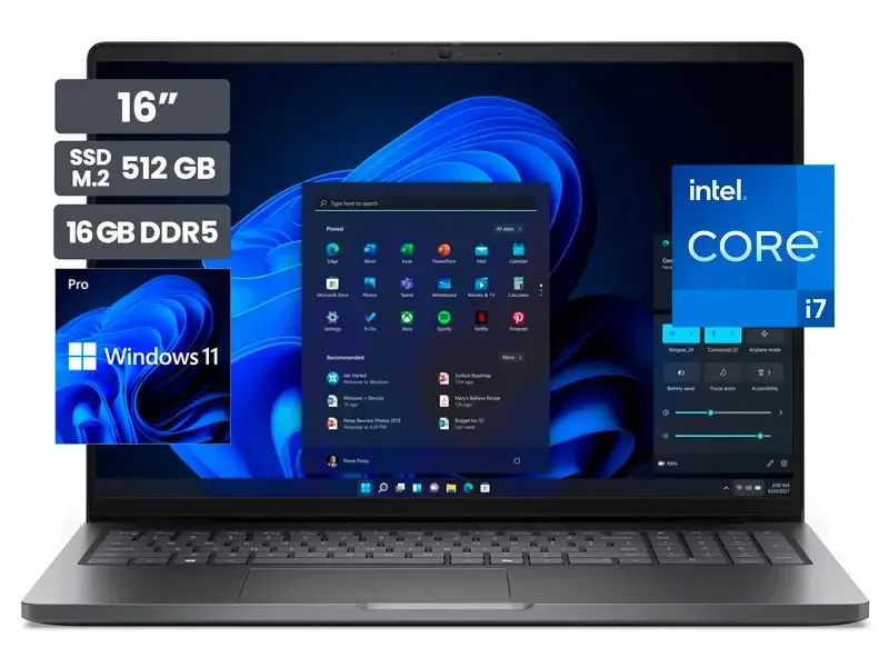 Laptop DELL Pro 16 PC16250 16" Intel Core Ultra 7 150U 16GB SSD512GB Wind11 Pro