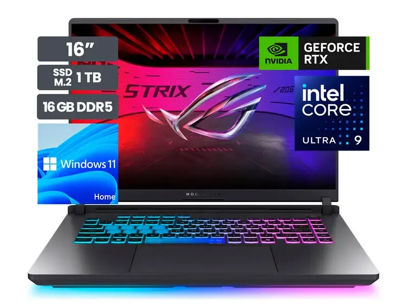 Laptop Gamer ASUS ROG Strix G16 G615LM-RV015W 16" Intel Core Ultra 9-275HX 16GB SSD1TB RTX5060 8GB Wind11 Home