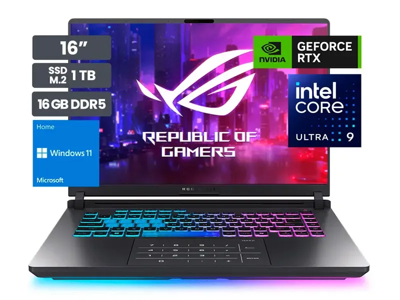 Laptop Gamer ASUS ROG Strix G16 G615LP-RV019W 16" Intel Core Ultra 9-275HX 16GB SSD1TB RTX5070 8GB Wind11 Home