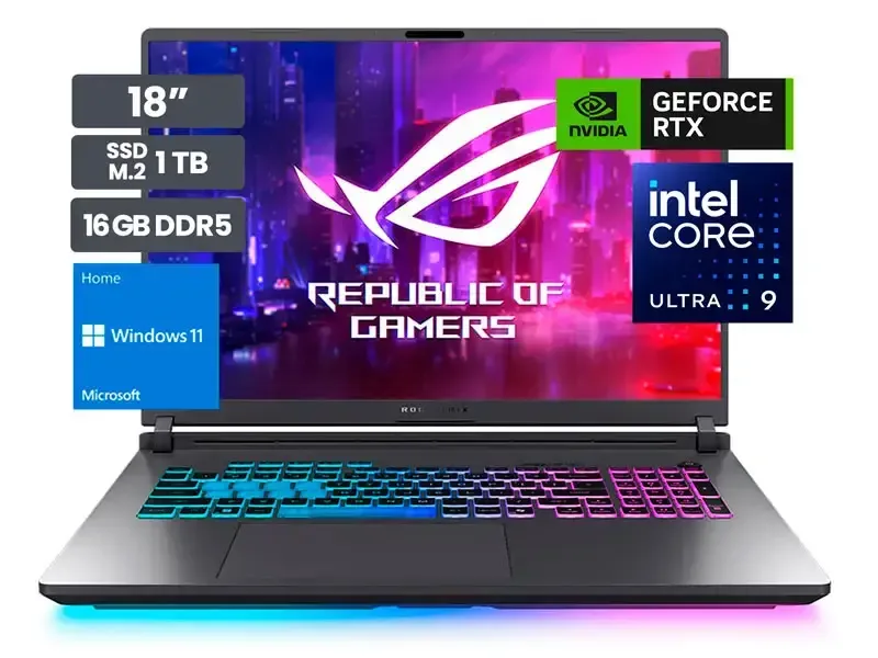 Laptop Gamer ASUS ROG Strix G18 G815LR-S9118W 18" Intel Core Ultra 9-275HX 16GB SSD1TB RTX5070Ti 12GB Wind11 Home